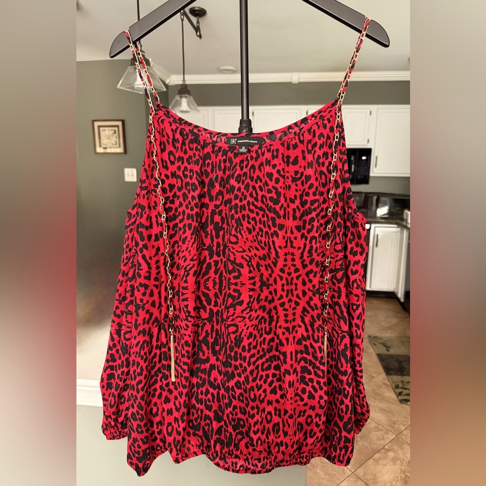 INC International Concepts Red and Black Animal Print Blouse